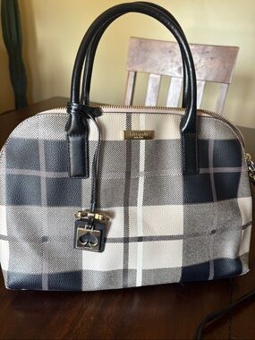 kate spade Black and Cream Plaid Dome Satchel